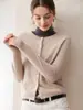 Cardigan de Cashmere Feminino com Gola Redonda Feminino 26 Outono Inverno Nova Moda Camada Base Simples Casual Jaqueta Curta de Botão Único