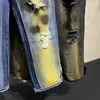 Jeans Azules Vintage Estilo High Street Americano Ajuste Delgado Cintura Alta Pierna Recta Acampanados para Hombre Pantalones Scimitar Adelgazantes