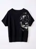 2026 Verano Nuevo Estilo Gama Alta Negro Estampado Cuello Redondo Manga Corta Camiseta Mujer Holgada Adelgazante Versátil Top