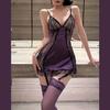 Xiyun Roupa Íntima Sexy Feminina Roxa Plus Size Renda Vazada Perspectiva Dormir Sexy Saia para Quadril Alça Roupa de Dormir