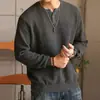 Suéter con Cuello Henley Americano para Hombre y Mujer Otoño Color Sólido Estilo Perezoso Ropa Interior Capa Base Tejidos Marca de Moda Suelto Top Deportivo