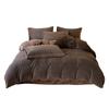 Juego de Cama de Lujo de Cuatro Piezas de Terciopelo de Leche Tallado para Otoño e Invierno, Funda de Edredón de Terciopelo Coral, Color Sólido Simple, Sábanas de Cama, Juego de Cama de Tres Piezas