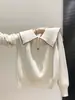 Tejido de Punto con Diseño Retro de Solapa y Media Cremallera Otoño/Invierno Nuevo Top Casual Holgado Versátil para Mujer A14487