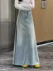 Falda de Mezclilla Deshilachada Estilo Retro Vintage Coreano para Mujer 2025 Nueva de Cintura Alta Estilo Chica Dulce y Picante que Cubre la Cadera Falda de Línea A de Longitud Media Estilo Ins