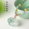 Nuevo Collar con Colgante de Perla y Ágata Estilo Chino Natural Tianshan Verde Lujo Ligero para Mujer Colgante de Collar de Seda Dorada Jade Ruyi Lock