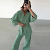 Otoño 2026 Nuevo Estilo Europeo y Americano Bata de Manga Larga y Pantalones de Algodón Puro Conjunto de Pijama para Mujer Ropa para Sauna Ropa de Casa Transfronteriza