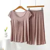 Conjunto de Pijama de Algodón Ligero con Cuello Redondo sin Mangas y Pantalones Capri Redondo para Mujer, Nuevo de Verano, Holgado, Talla Grande, Ropa para Casa, Conjunto de Dos Piezas