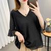 Blusa de Chiffon Fina de Manga Curta Sino para Mulheres, Novo Estilo Verão 2026, Estilo Europeu e Americano, Solta, Tamanho Grande, Top Emagrecedor, Tendência