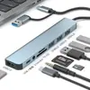 Extensor de Doble Cabezal USB 3.0 Hub de Alta Velocidad Hub Divisor de Expansión de 7 Puertos Estación de Acoplamiento Multifunción para Computadora