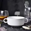 Cuenco Redondo de Cerámica Blanco Puro Cuenco para Arroz Hogareño Niños Bebé Cuenco para Huevo al Vapor Cuenco de Sopa Japonés con Doble Asa Taza de Sopa Occidental Cuenco para Postre