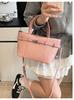 Bolso de Cesta Transfronterizo para Mujer 2026 Primavera/Verano Nuevo Estilo Bolso de Hombro Cruzado Individual con Patrón de Lichi, Bolso de Mano Patchwork para Viajes