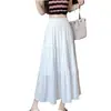Falda Negra de Cintura Alta con Pliegues para Mujer Primavera Cubre Caderas Nicho de Gama Alta Elegante Ajustada Línea A Falda Larga