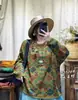 Suéter Plus Size para Mulheres, Outono/Inverno 2025 Novo Estampa Vintage Estilo Étnico Algodão Versátil Pulôver Malha
