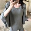 Camiseta Branca de Manga Longa Estilo Morcego para Mulheres, Novo Estilo Outono, Design Nicho Preguiçoso, Camisa Básica Casual Relaxada para Mulheres