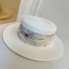 Sombrero Estilo Marea Nacional Verano Ala Grande Copa Plana Sombrero de Copa Etiqueta de Hierro Parasol Sombrero de Paja Moda Exterior Sombrero Fresco para Mujer