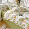 Conjunto de Cama de Algodão Não Estampado Classe A Quatro Peças Capa de Edredom de Algodão Puro Lavado Conjunto de Três Peças para Dormitório Estudantil Lençóis de Cama Espessados Capa de Edredom