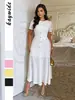 Vestido Largo de Manga Corta con Botones Estilo Simple y Elegante Europeo y Americano Diyun Ropa para Mujer Otoño e Invierno 2025 Sitio Independiente de Amazon