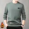 Suéter de forro polar para hombre, nuevo de otoño e invierno 2023, con forro polar, engrosado, cuello redondo, sencillo, moderno, jersey de manga larga con estampado