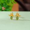 Pendientes de plata de ley Yilu S925 chapados en oro con jade Hetian, nuevos pendientes de gota de loto retro chinos, elegantes pendientes de plata