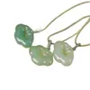 Pingente Buda Guanyin de Ágata Verde Fivela de Segurança de Jade Cabaça Ruyi Nuvens Auspiciosas Fechadura Colar com Pingente de Jade