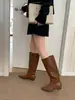 []Botas largas retro de punta cuadrada pequeña y caña recta, colección otoño/invierno 2026, estilo europeo y americano, tacón grueso, botas largas de caña ancha