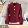 Cardigan Blazer Rojo con Cuello Alto y Manga Larga para Otoño/Invierno 2026, Traje de Negocios para Mujer con Pantalones de Campana, Conjunto de Dos Piezas