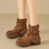Botas de Campana de Moda para Mujer 2026 Otoño/Invierno Nuevas Botas Cortas de Suela Gruesa que Aumentan la Altura Retro Ajustadas Adelgazantes para Personas Bajas Botas Arrugadas