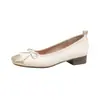 Sapatos slip-on quadrados com bico quadrado, color block e laço, estilo Chanel para mulheres, sapatos Mary Jane para o dia a dia estilo francês, sapatos femininos de tamanho grande