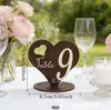Decorações de Mesa de Madeira para Casamento Estilo Ocidental, Marcadores de Lugar Numéricos, Decorações de Festa de Casamento, Centros de Mesa em Formato de Coração