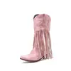 En stock comercio exterior transfronterizo Amazon sitio independiente moda borla otoño e invierno gruesos tacones altos botas largas de mujer botas de caña alta