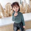 Camiseta básica fina de otoño para niñas con estampado casual de cuello alto para niñas y niños, ropa infantil estilo occidental