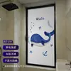Película adhesiva electrostática de vidrio esmerilado de ballena azul de dibujos animados, no transparente, bloqueadora de luz, a prueba de sol, protección de privacidad para dormitorio