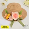 Día del Maestro Sombrero de Paja Floral Hecho a Mano Materiales DIY Sombrero Estilo Francés con Flores Secas Sombrilla Sombrero de Sol para Adultos Actividad de Calentamiento