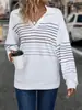 Pronto para Envio Transfronteiriço Suéter Color Block Listrado Malha Solta Manga Longa Confortável Moda Casual