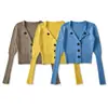 Y6022-26 Outono Estilo Coreano Gola Lapela Cintura Ajustável Emagrecimento Temperamento Casual Cardigã Curto de Tricô de Botão Único