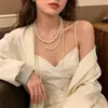 Versátil Collar de Gipsófila de Perlas de Apilamiento Multicapa para Mujer Cadena de Clavícula de Perlas de Tacto de Alta Gama Cadena de Suéter con Decoración de Apilamiento