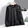 Camiseta de manga larga para hombre, sudadera de cuello redondo informal de moda para primavera y otoño, top holgado elegante y versátil