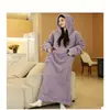 Roupão de inverno feminino espesso em fleece de coral, roupão de flanela masculino outono/inverno, roupão de dormir feminino longo, plus size, e roupão de manhã