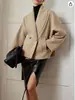 2026 Casaco Curto Feminino Transfronteiriço de Lã Misturada Oversized com Lapela e Fechamento Duplo para Outono e Inverno
