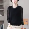 Suéter de Tricô 2026 Primavera e Outono Gola Redonda Nova Moda Mistura de Lã Manga Top Feminino Caimento Solto Elegante Estilo Mãe