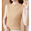 Suéter de cuello semialto, nuevo estilo occidental de seda helada, color sólido, sin mangas, para mujer, primavera y verano 2024