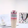Taza de hielo de hilo del sudeste asiático taza de coche taza térmica de acero inoxidable taza fría taza con tubo de succión taza de café para coche al aire libre