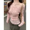 Hermoso Top de Encaje de un Hombro para Mujer, de Alta Gama, Elegante, Puro y Atractivo, Cuello Bajo, Hombro Descubierto, Manga Larga