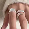 Anéis Empilháveis de Pena Doces para Mulheres, Anéis Abertos Geométricos Transparentes Exquisitos de Luxo Leve, Anéis para Dedo Indicador de Design de Nicho Tendência
