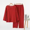 Pijama Rojo Grande para Mujer Primavera y Otoño Algodón Gasa Manga Larga Ropa de Casa Traje Año del Dragón Festivo de Boda