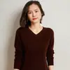 Suéter de Tricô Cashmere Novo Feminino Outono e Inverno Gola V Clássico Versátil Slim-Fit Elegante Malha para Usar por Baixo