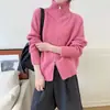 Nova coleção outono e inverno: cardigã de malha grosso, versátil e sem esforço chique, com gola alta e zíper duplo, apresentando um estilo minimalista inspirado na Coreia