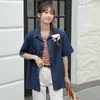 Nuevo Top Casual de Moda Estilo Coreano Suave Agradable a la Piel Holgado Delgado de Mezclilla Manga Corta en Colores Oscuros/Claros