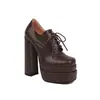 Zapatos de plataforma de encaje zapatos de tacón alto zapatos 32 comercio exterior 43 zapatos de vestir boca profunda escenario gruesos primavera y otoño a cuadros nuevos zapatos de vestir verdes