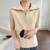 Chaleco de punto de cuello alto de lana 100 con media cremallera para mujer, elegante y sencillo chaleco sin mangas, mismo top Mg
